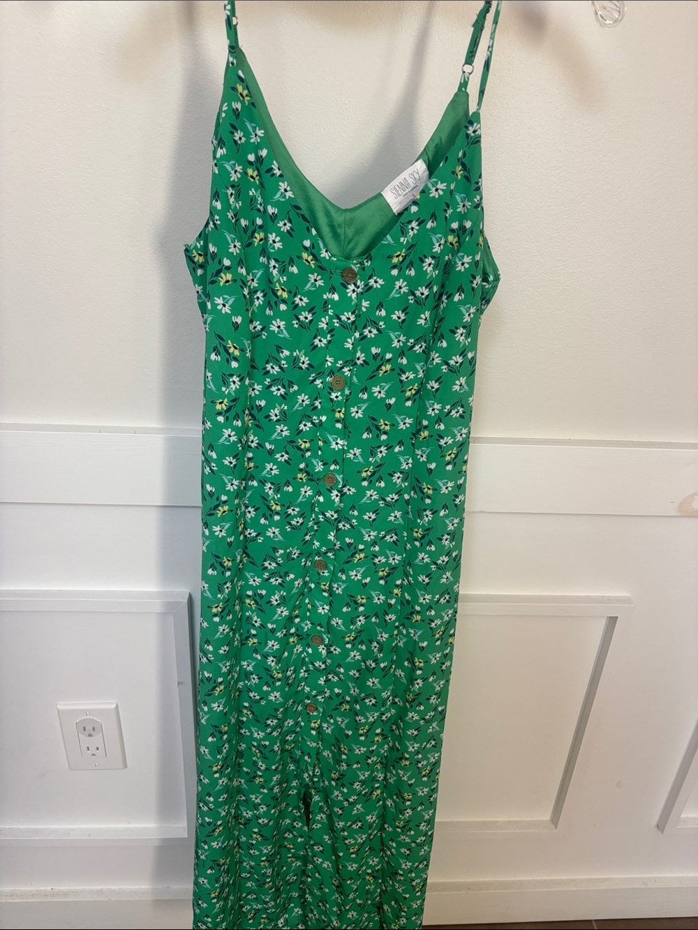 Sienna Sky Green Daisy Floral Button-Front Maxi Dress lined size small Daisy